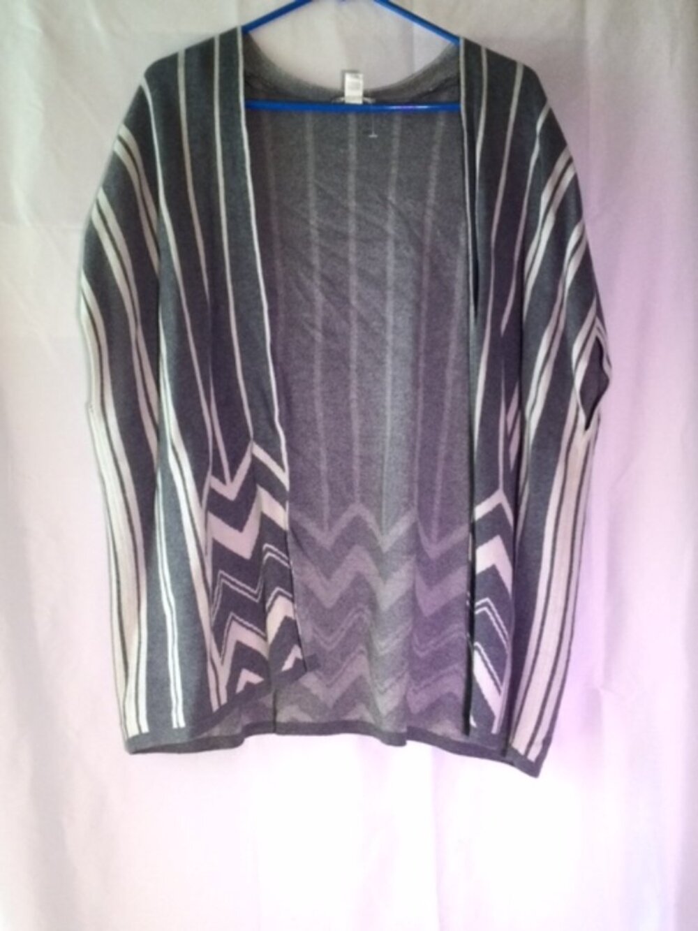 LOFT Outlet Gray White Chevron Striped Open Front Cardigan Women's Cotton Blend